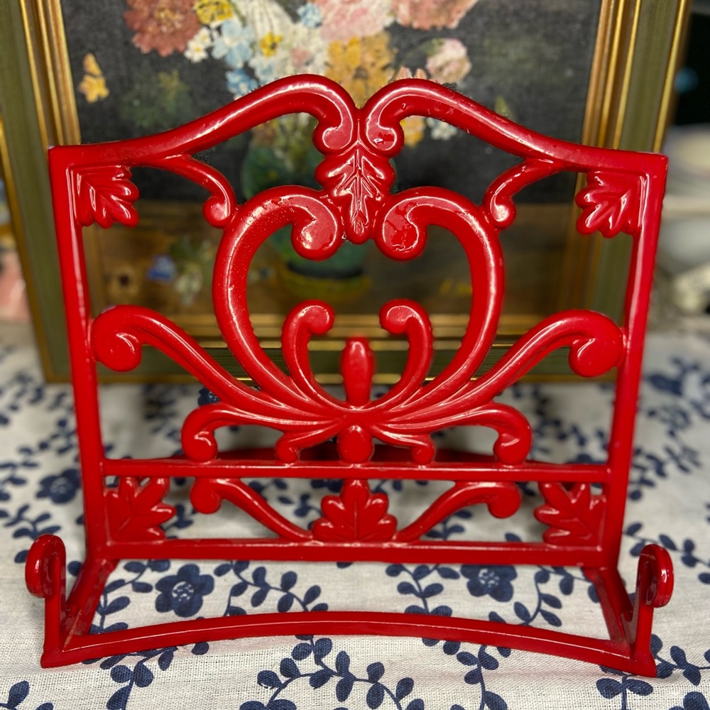 Cast iron red enamel receipt cook book holder